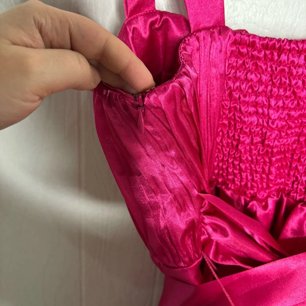 Anthropologie Hot Pink Satin Mini Dress with Bow - Picture 8 of 14